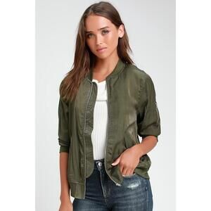 Lulus Tully Olive Army Green Lightweight Bomber Jacket - Size S , Fall Jacket